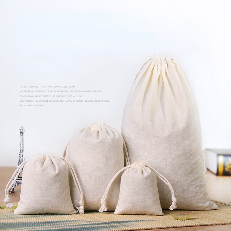 MoolWrap Jute Cotton Bags with Drawstring - 10 Pcs