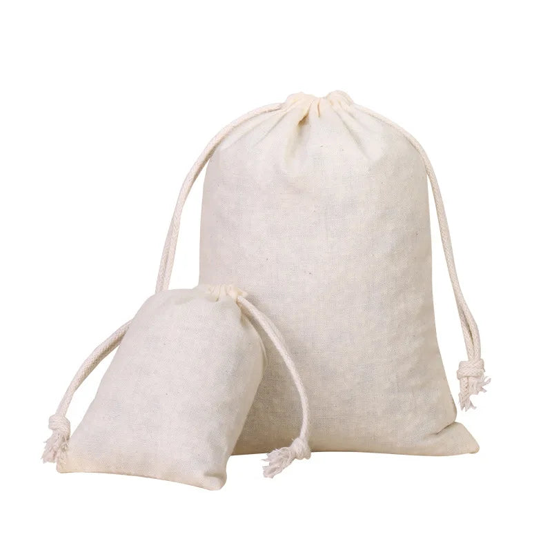 MoolWrap Jute Cotton Bags with Drawstring - 10 Pcs