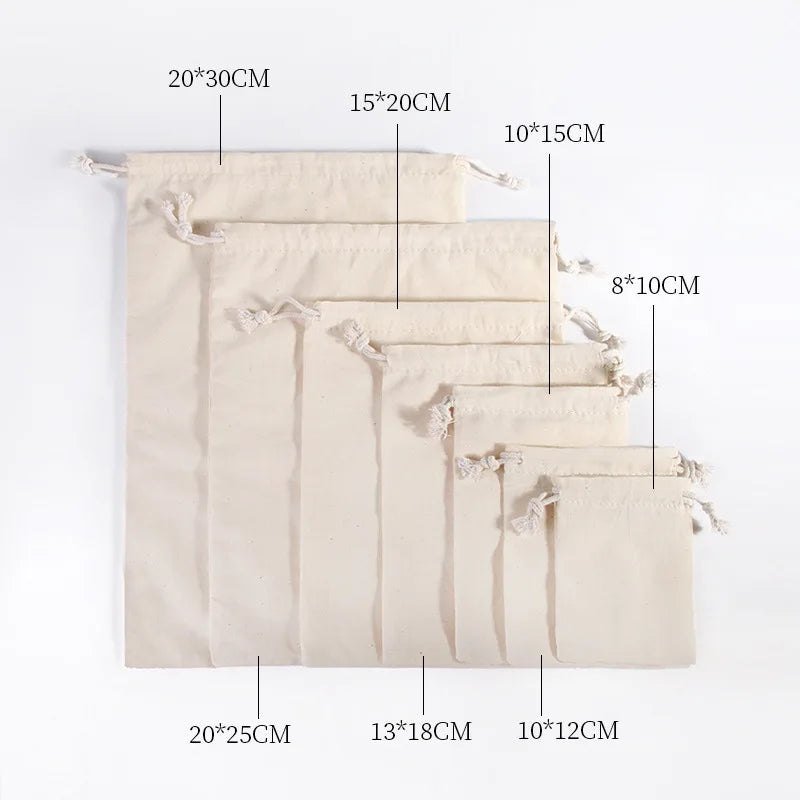 MoolWrap Jute Cotton Bags with Drawstring - 10 Pcs